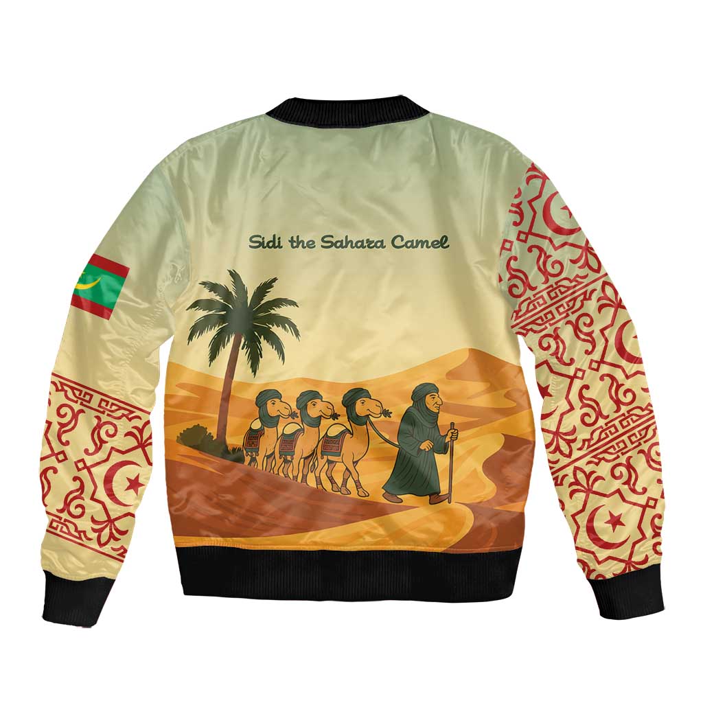 Mauritania Bomber Jacket - Sidi the Sahara Camel Cartoon and Desert Caravan Design