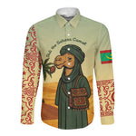Mauritania Long Sleeve Button Shirt - Sidi the Sahara Camel Cartoon and Desert Caravan Design