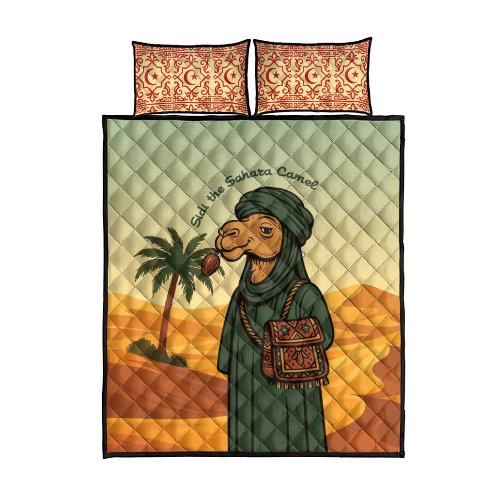 Mauritania Quilt Bed Set - Sidi the Sahara Camel Cartoon and Desert Caravan Design