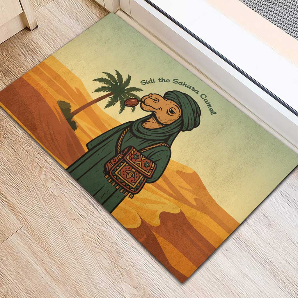 Mauritania Rubber Doormat - Sidi the Sahara Camel Cartoon and Desert Caravan Design