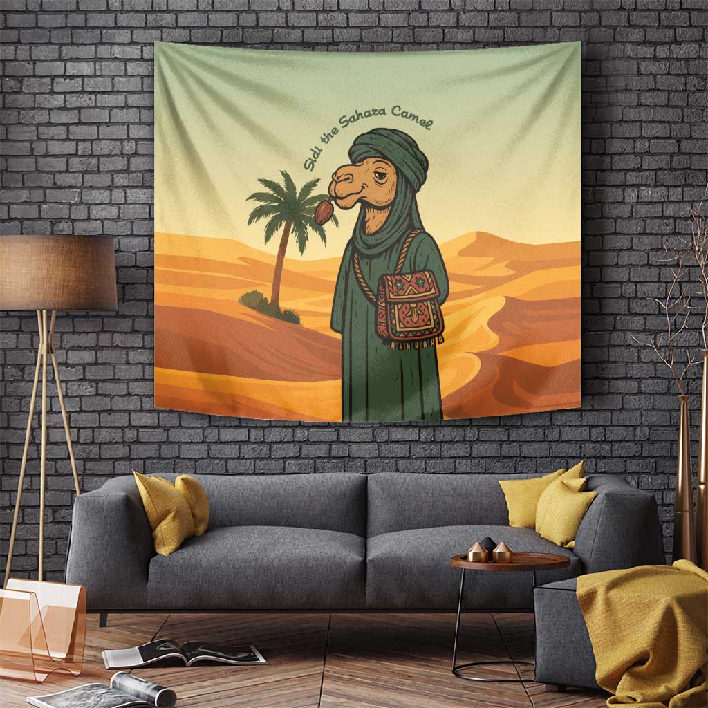 Mauritania Tapestry - Sidi the Sahara Camel Cartoon and Desert Caravan Design
