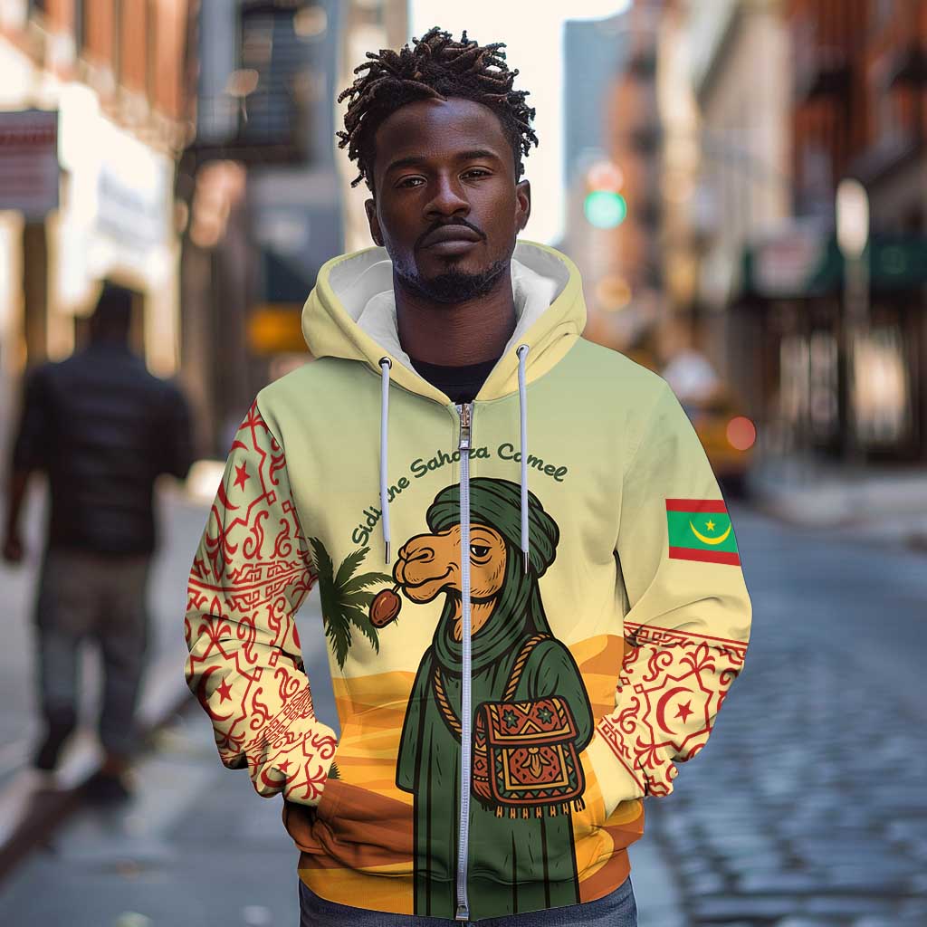 Mauritania Zip Hoodie - Sidi the Sahara Camel Cartoon and Desert Caravan Design