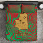 Mauritania Bedding Set - Desert Camel Crescent Moon and Palm Tree Graphic in Red Green Gold Pattern