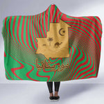 Mauritania Hooded Blanket - Desert Camel Crescent Moon and Palm Tree Graphic in Red Green Gold Pattern