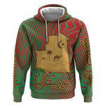 Mauritania Hoodie - Desert Camel Crescent Moon and Palm Tree Graphic in Red Green Gold Pattern