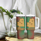 Mauritania Tumbler With Handle - Desert Camel Crescent Moon and Palm Tree Graphic in Red Green Gold Pattern