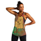 Mauritania Women Racerback Tank - Desert Camel Crescent Moon and Palm Tree Graphic in Red Green Gold Pattern