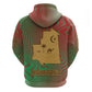 Mauritania Zip Hoodie - Desert Camel Crescent Moon and Palm Tree Graphic in Red Green Gold Pattern