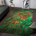 Mauritania Area Rug - Green Tie Dye Camel and Crescent Moon Flag Design