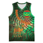 Mauritania Basketball Jersey - Green Tie Dye Camel and Crescent Moon Flag Design TS04