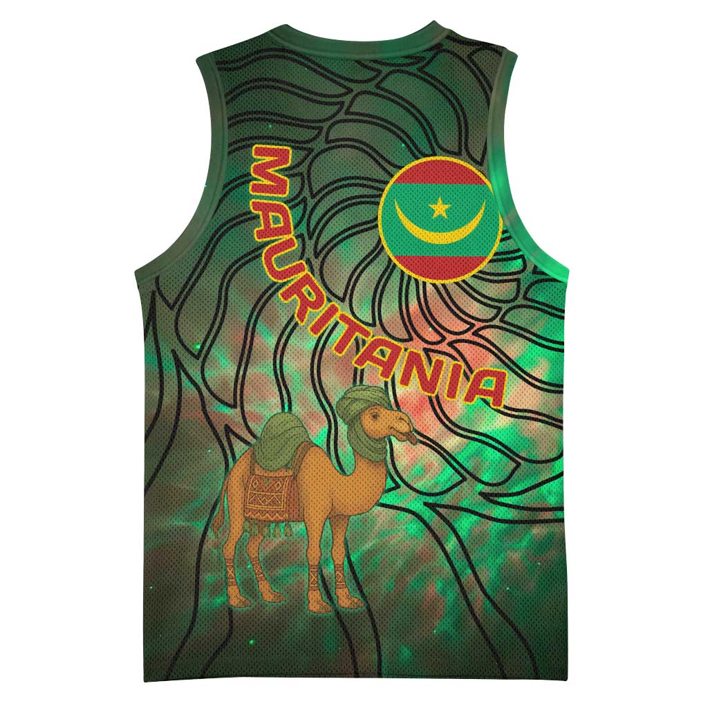 Mauritania Basketball Jersey - Green Tie Dye Camel and Crescent Moon Flag Design TS04