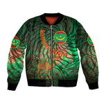 Mauritania Bomber Jacket - Green Tie Dye Camel and Crescent Moon Flag Design