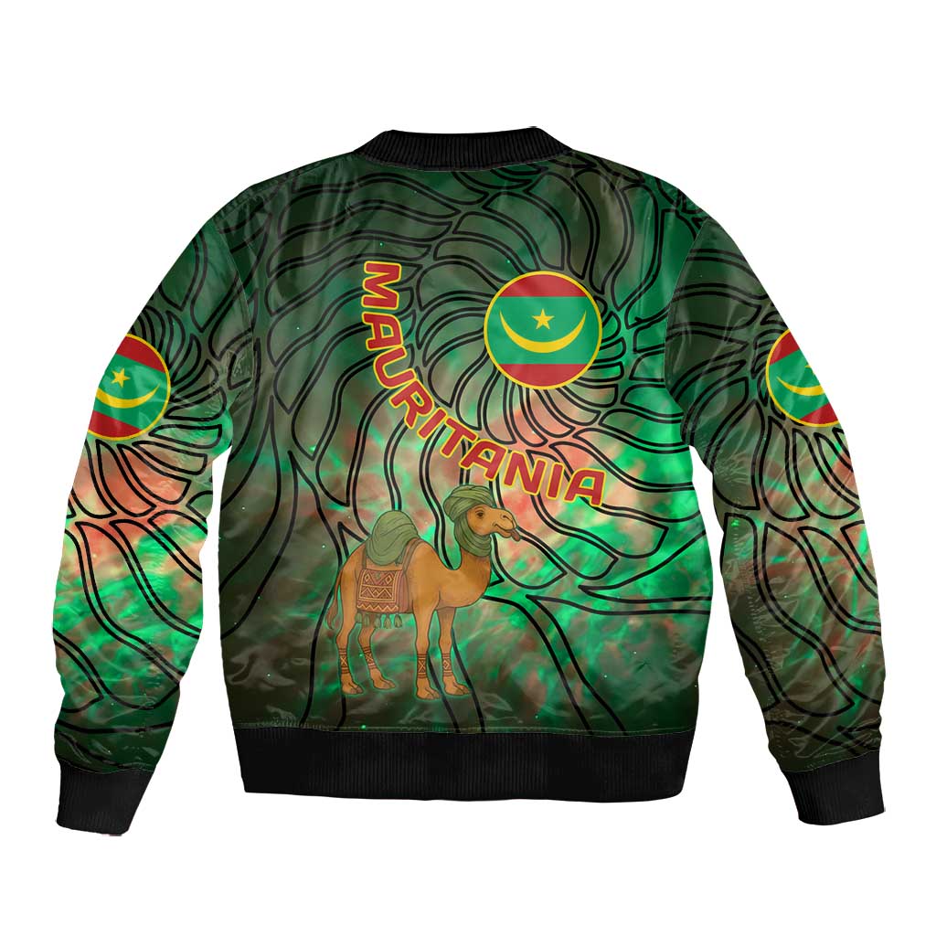 Mauritania Bomber Jacket - Green Tie Dye Camel and Crescent Moon Flag Design