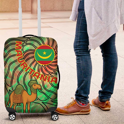 Mauritania Luggage Cover - Green Tie Dye Camel and Crescent Moon Flag Design