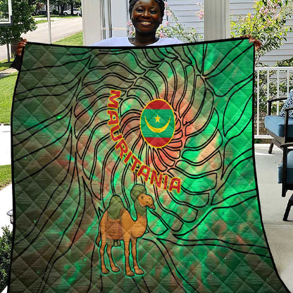 Mauritania Quilt - Green Tie Dye Camel and Crescent Moon Flag Design