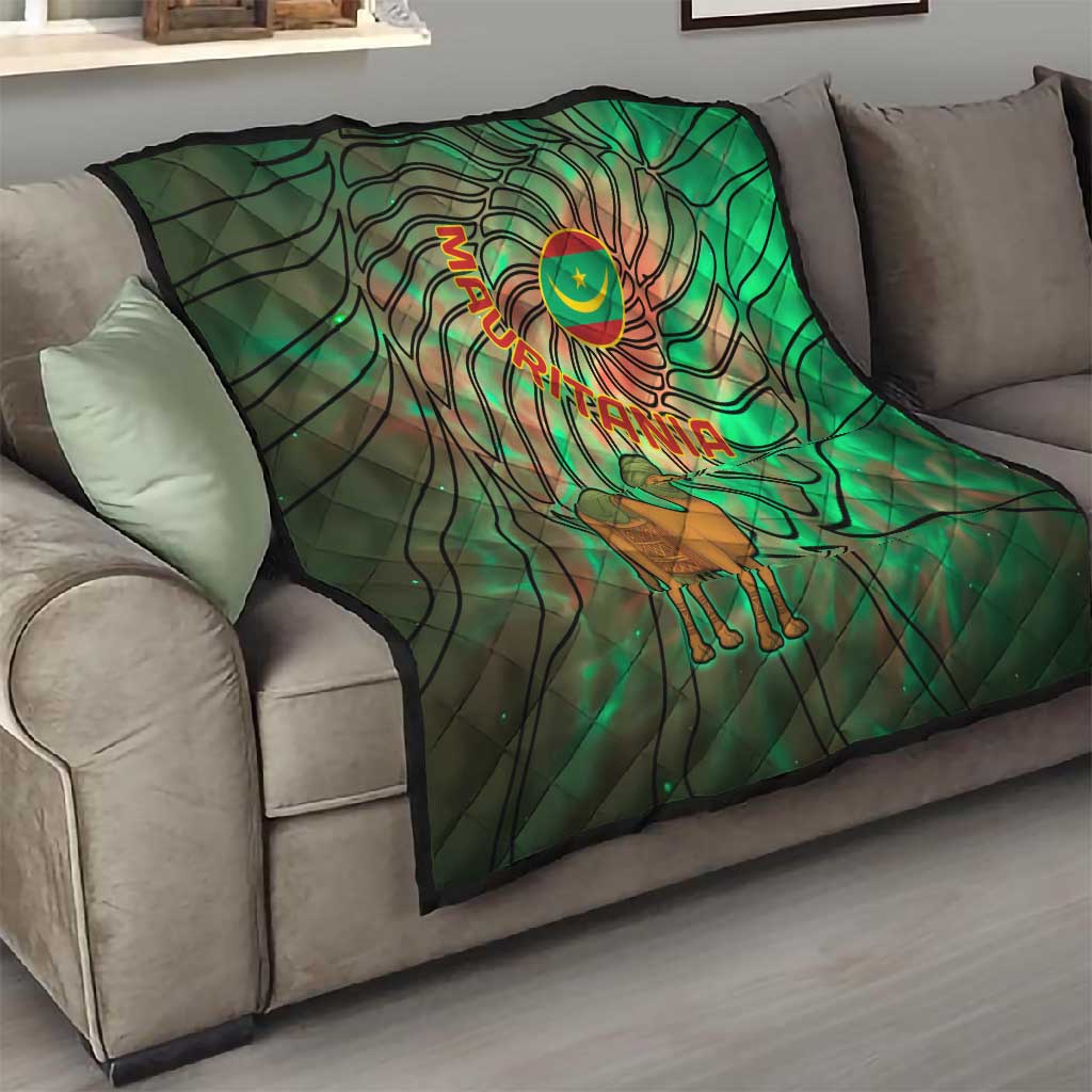 Mauritania Quilt - Green Tie Dye Camel and Crescent Moon Flag Design