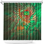 Mauritania Shower Curtain - Green Tie Dye Camel and Crescent Moon Flag Design