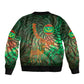Mauritania Sleeve Zip Bomber Jacket - Green Tie Dye Camel and Crescent Moon Flag Design