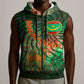 Mauritania Sleeveless Zip Hoodie - Green Tie Dye Camel and Crescent Moon Flag Design - African Pride