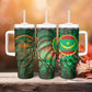Mauritania Tumbler With Handle - Green Tie Dye Camel and Crescent Moon Flag Design