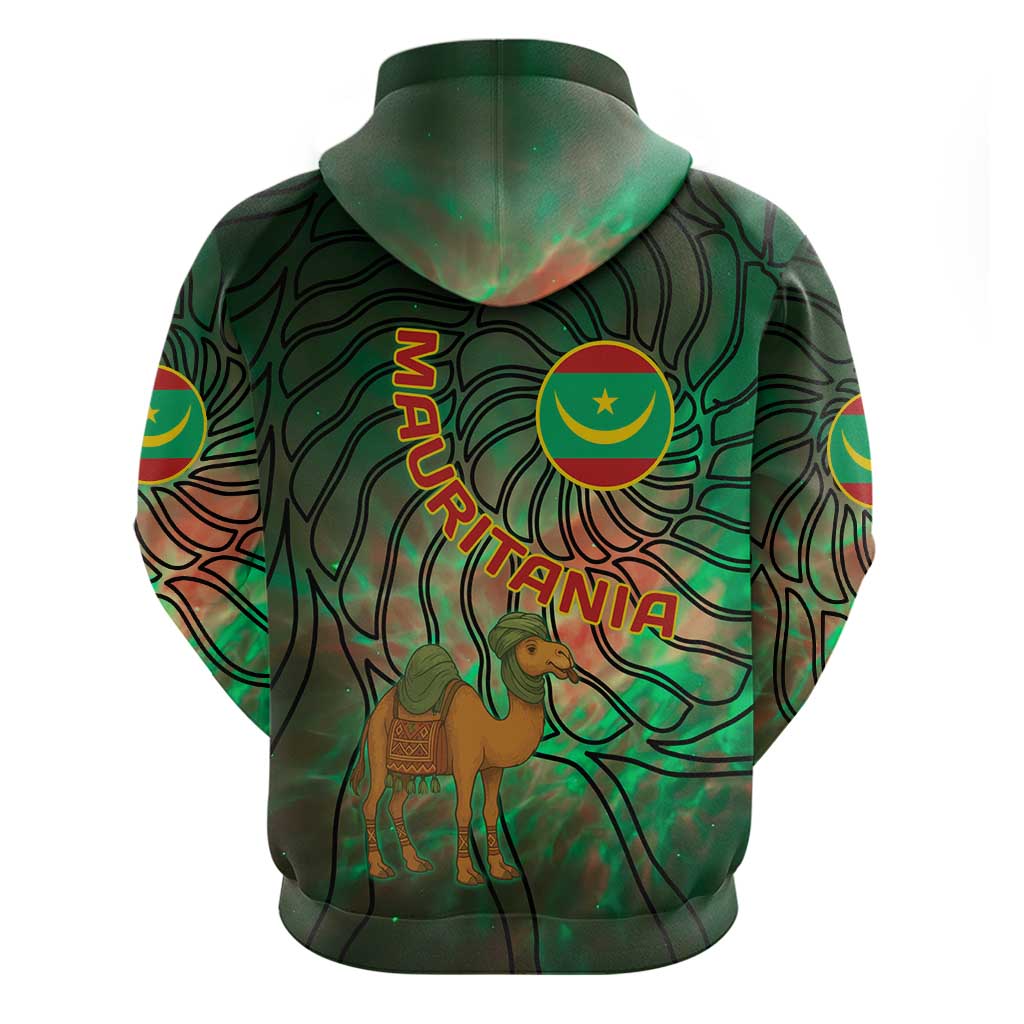 Mauritania Zip Hoodie - Green Tie Dye Camel and Crescent Moon Flag Design