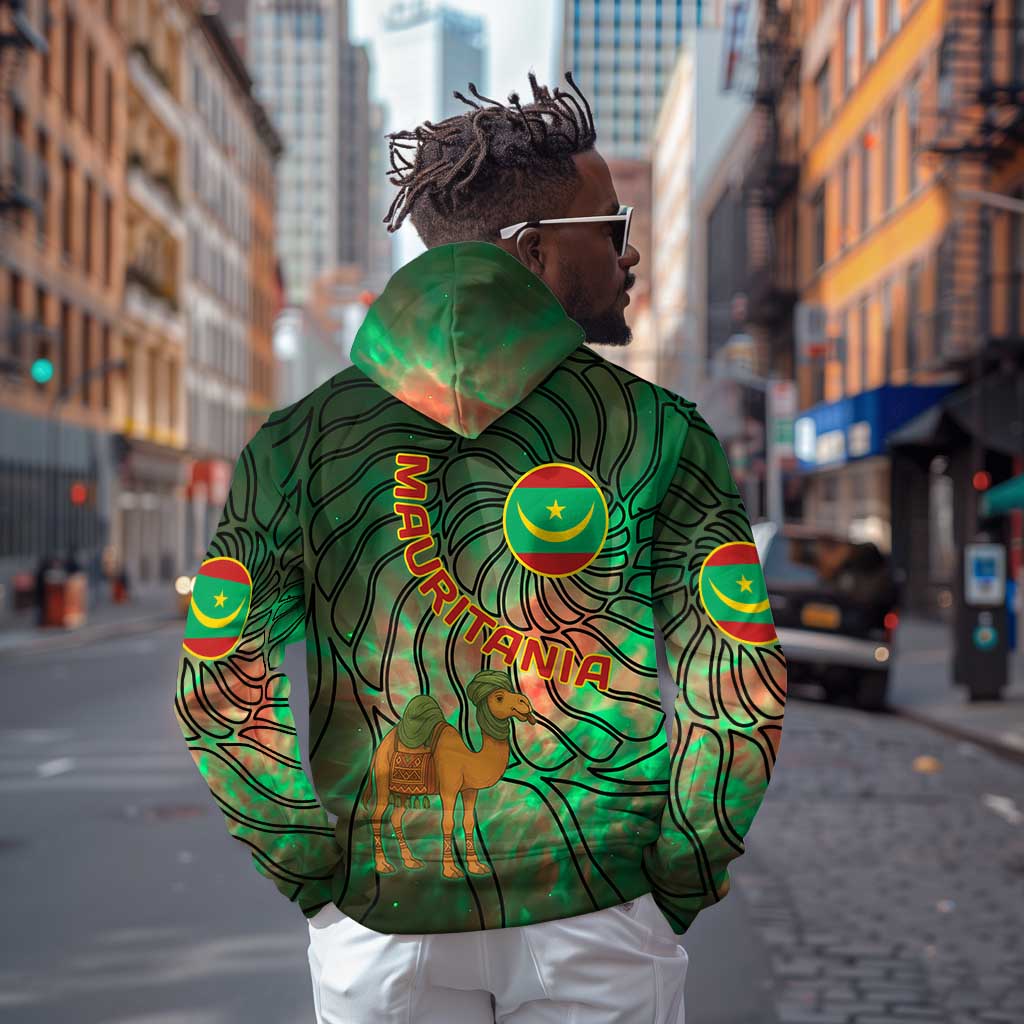 Mauritania Zip Hoodie - Green Tie Dye Camel and Crescent Moon Flag Design