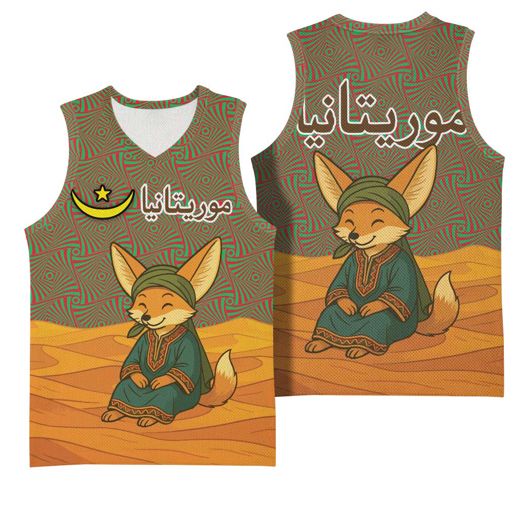 Mauritania Basketball Jersey - Cute Fennec Fox and Arabic Calligraphy Desert Design TS04