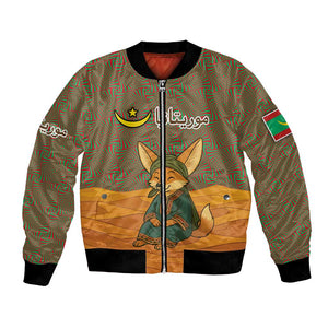 Mauritania Bomber Jacket - Cute Fennec Fox and Arabic Calligraphy Desert Design
