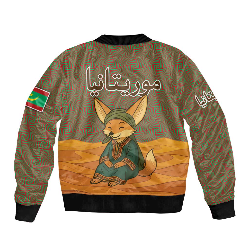 Mauritania Bomber Jacket - Cute Fennec Fox and Arabic Calligraphy Desert Design