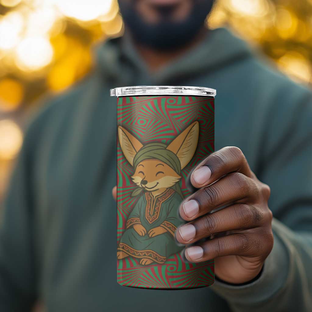 Mauritania 4 in 1 Can Cooler Tumbler - Cute Fennec Fox and Arabic Calligraphy Desert Design