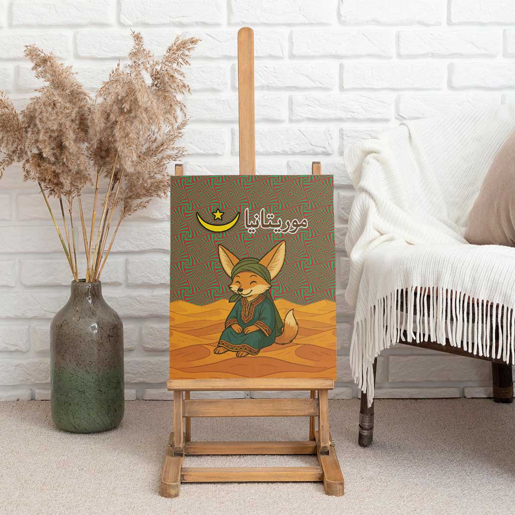 Mauritania Canvas Wall Art - Cute Fennec Fox and Arabic Calligraphy Desert Design