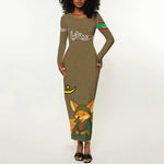 Mauritania Long Sleeve Bodycon Dress - Cute Fennec Fox and Arabic Calligraphy Desert Design TS04