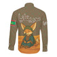 Mauritania Long Sleeve Button Shirt - Cute Fennec Fox and Arabic Calligraphy Desert Design