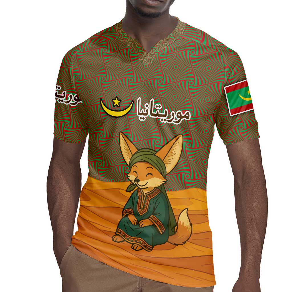 Mauritania Rugby Jersey - Cute Fennec Fox and Arabic Calligraphy Desert Design