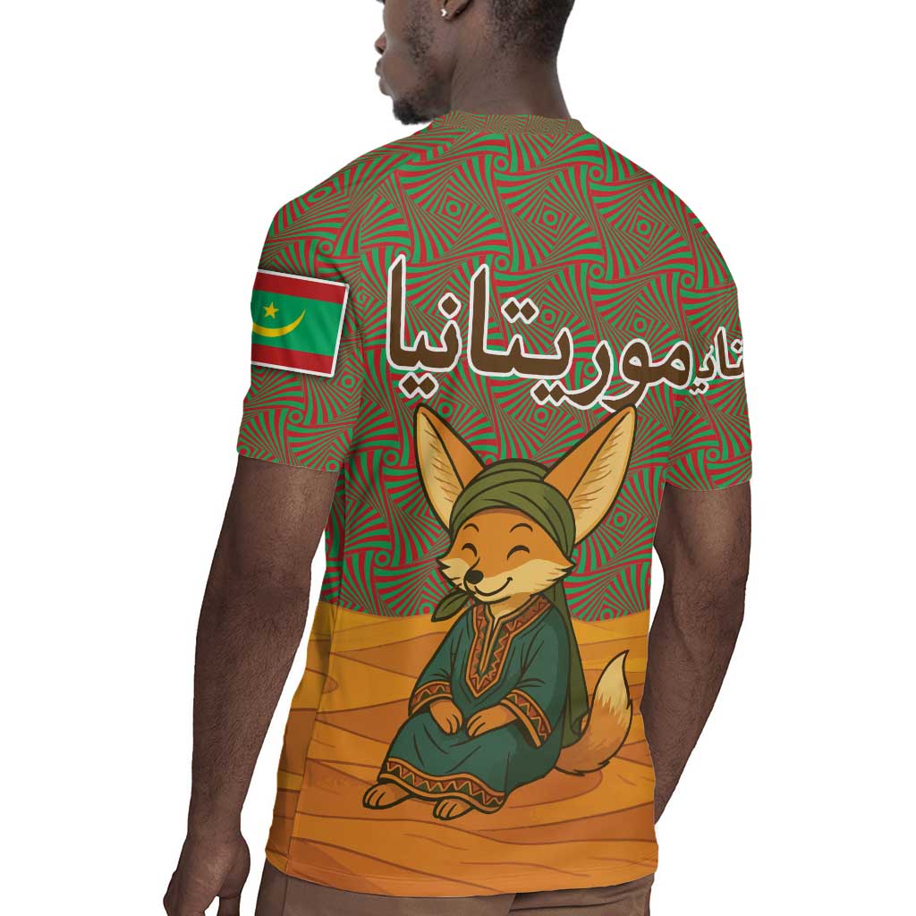 Mauritania Rugby Jersey - Cute Fennec Fox and Arabic Calligraphy Desert Design