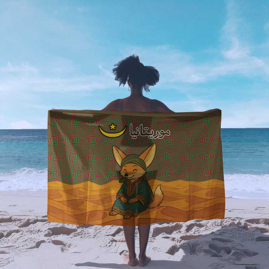 Mauritania Sarong - Cute Fennec Fox and Arabic Calligraphy Desert Design