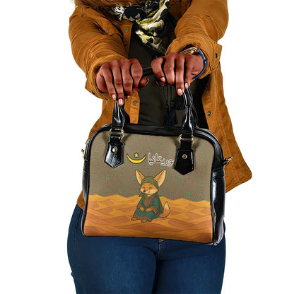 Mauritania Shoulder Handbag - Cute Fennec Fox and Arabic Calligraphy Desert Design