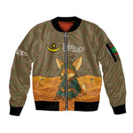 Mauritania Sleeve Zip Bomber Jacket - Cute Fennec Fox and Arabic Calligraphy Desert Design