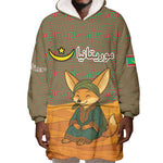 Mauritania Wearable Blanket Hoodie - Cute Fennec Fox and Arabic Calligraphy Desert Design