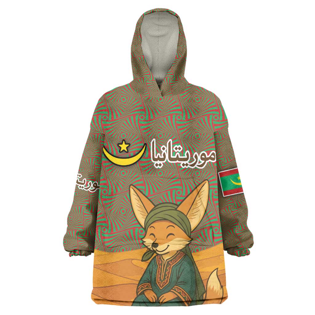 Mauritania Wearable Blanket Hoodie - Cute Fennec Fox and Arabic Calligraphy Desert Design