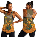 Mauritania Women Racerback Tank - Cute Fennec Fox and Arabic Calligraphy Desert Design