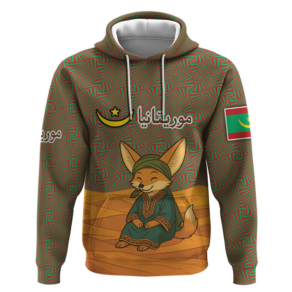 Mauritania Zip Hoodie - Cute Fennec Fox and Arabic Calligraphy Desert Design