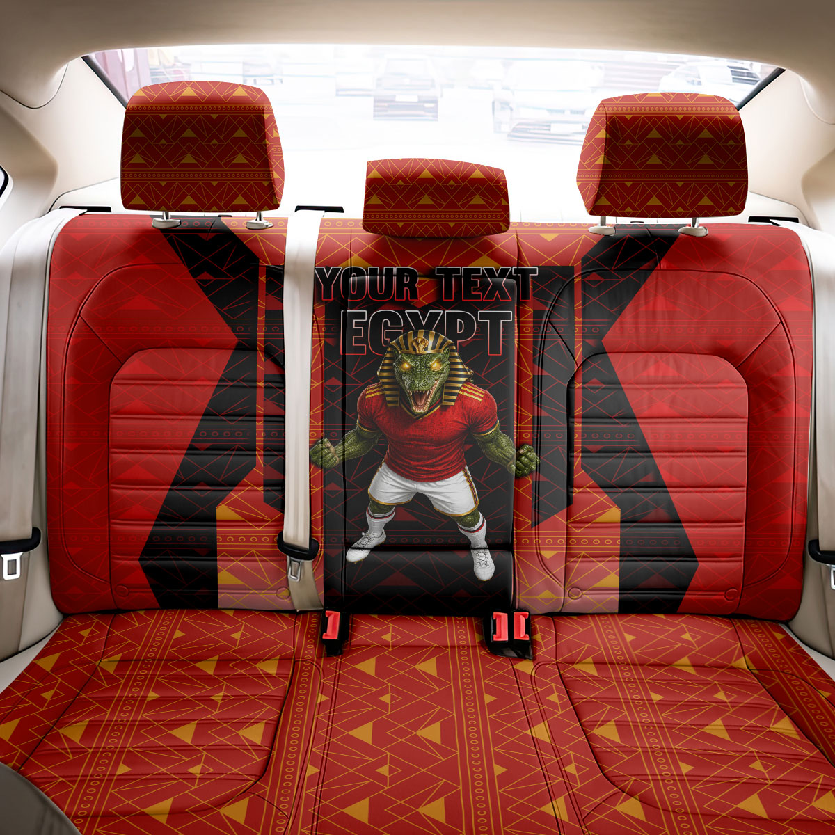 Personalized Egypt Soccer Sobek Crocodile Mascot Back Car Seat Cover Pharaoh Mascot Egyptian Hieroglyphic