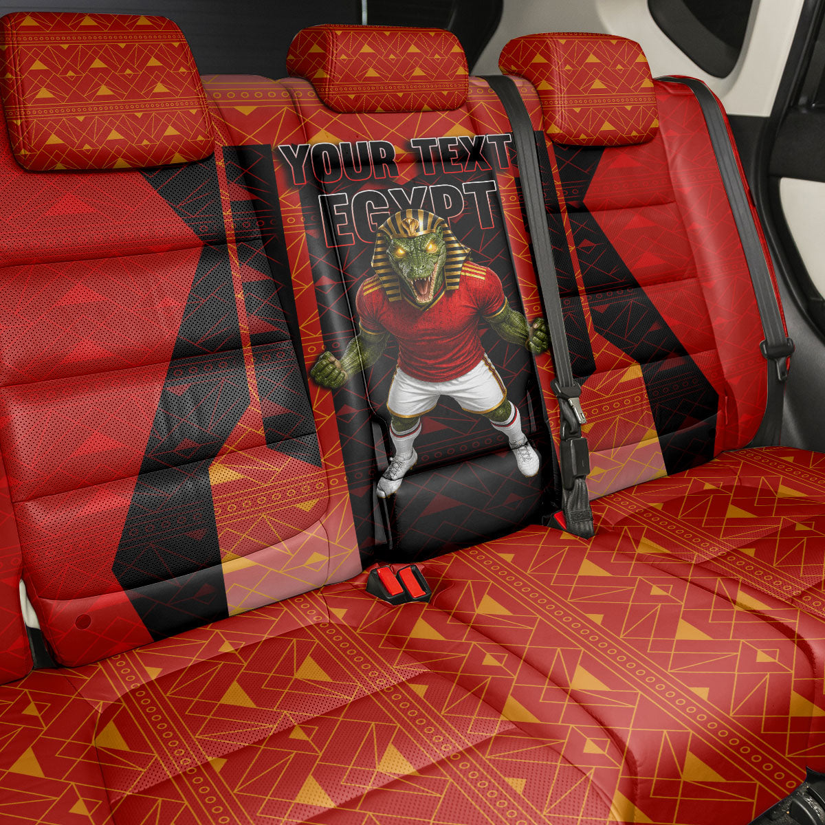 Personalized Egypt Soccer Sobek Crocodile Mascot Back Car Seat Cover Pharaoh Mascot Egyptian Hieroglyphic
