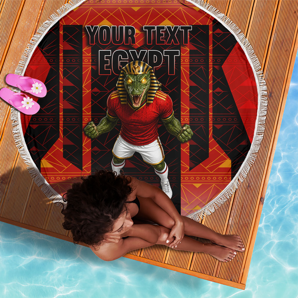 Personalized Egypt Soccer Sobek Crocodile Mascot Beach Blanket Pharaoh Mascot Egyptian Hieroglyphic