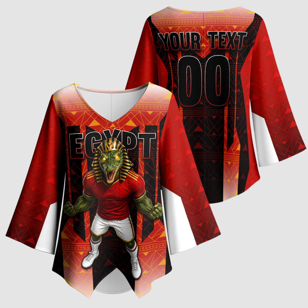 Personalized Egypt Soccer Sobek Crocodile Mascot Kimono Sleeve Blouse Pharaoh Mascot Egyptian Hieroglyphic
