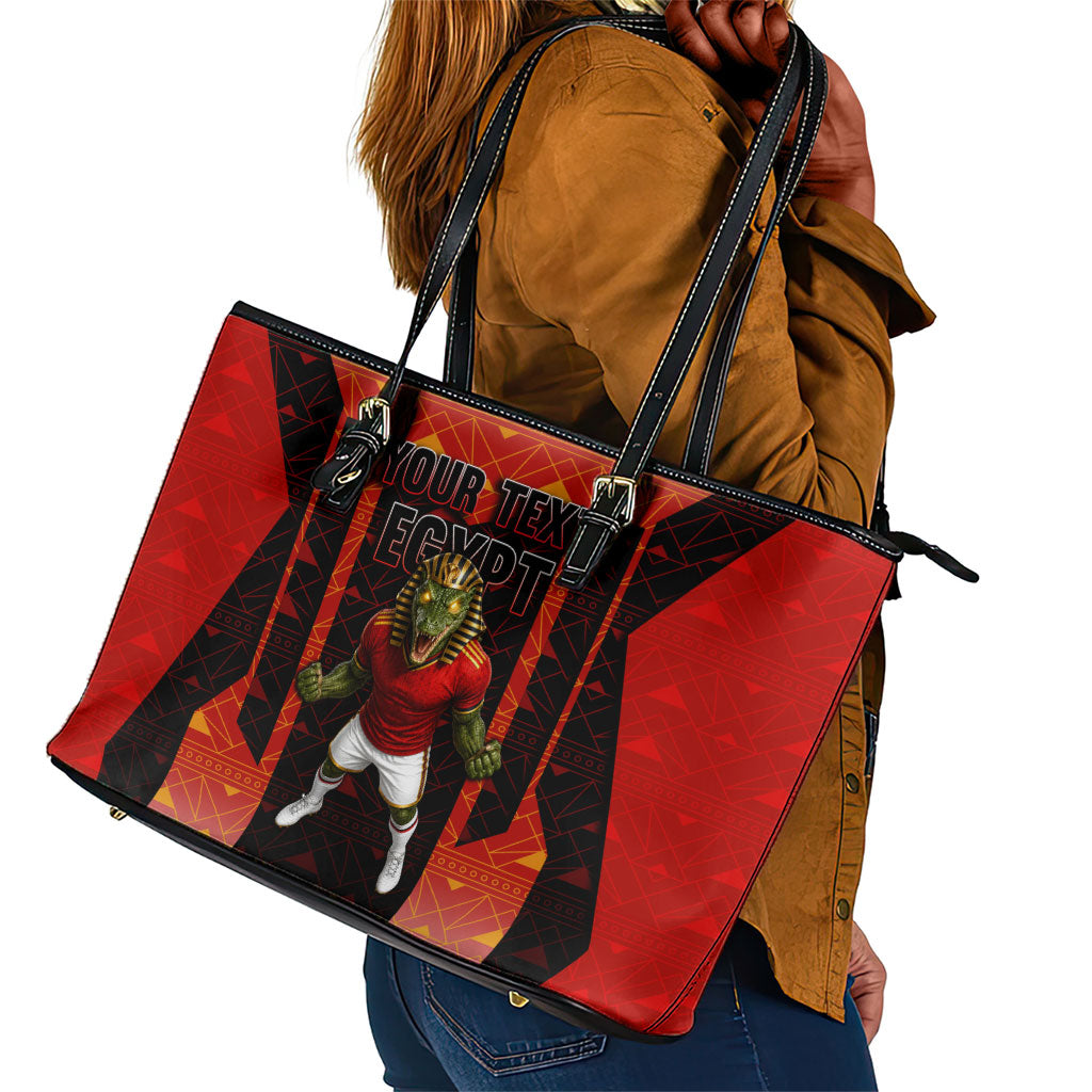 Personalized Egypt Soccer Sobek Crocodile Mascot Leather Tote Bag Pharaoh Mascot Egyptian Hieroglyphic