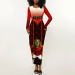 Personalized Egypt Soccer Sobek Crocodile Mascot Long Sleeve Bodycon Dress Pharaoh Mascot Egyptian Hieroglyphic