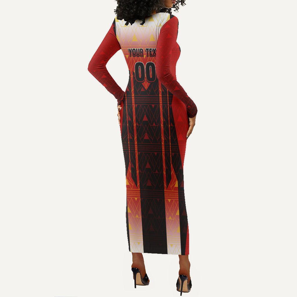 Personalized Egypt Soccer Sobek Crocodile Mascot Long Sleeve Bodycon Dress Pharaoh Mascot Egyptian Hieroglyphic