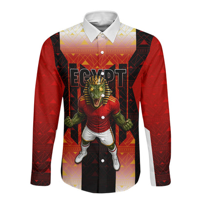 Personalized Egypt Soccer Sobek Crocodile Mascot Long Sleeve Button Shirt Pharaoh Mascot Egyptian Hieroglyphic